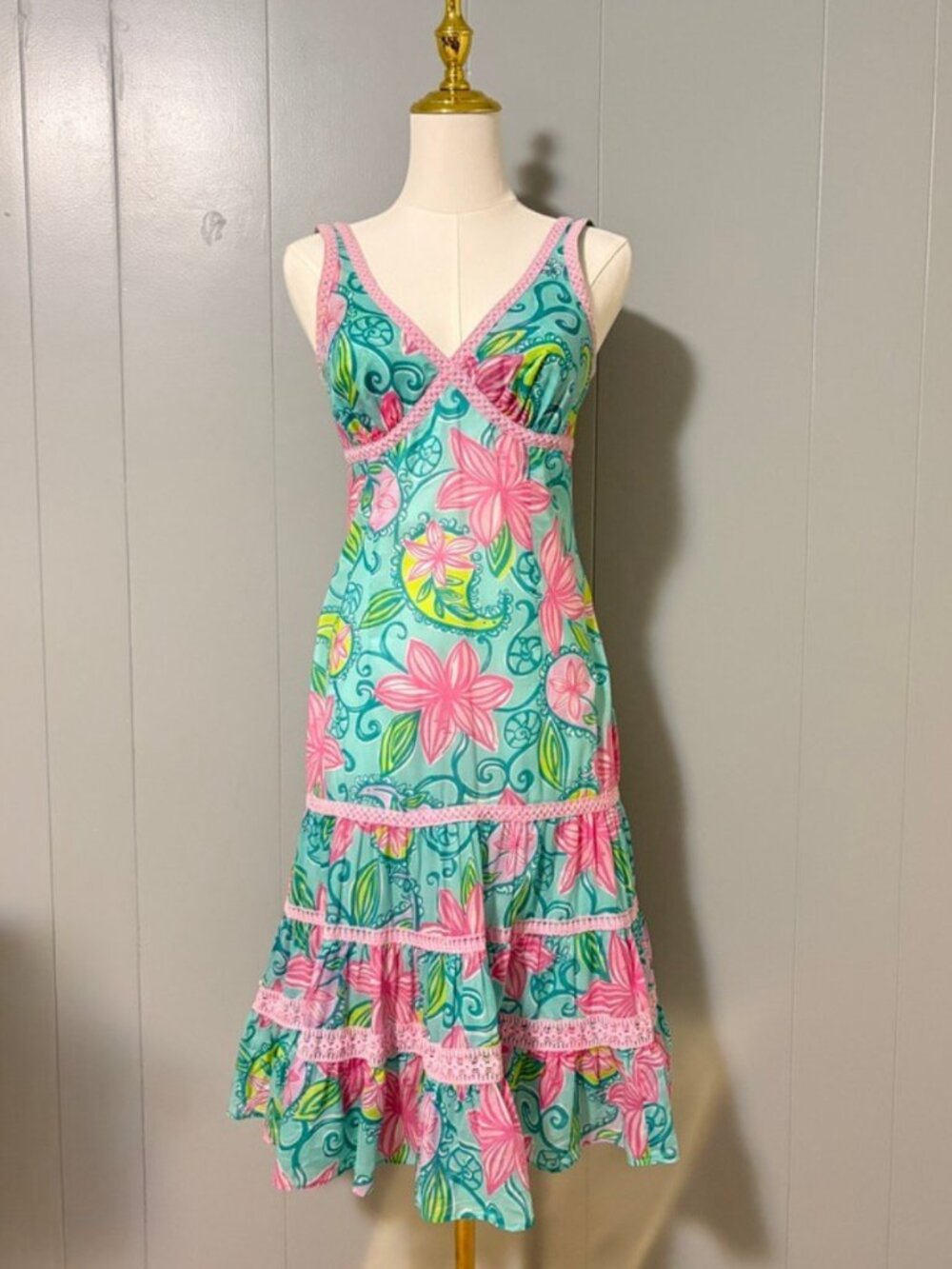 Vintage Lilly Pulitzer White Label Jacinda Dress Lazy Paisley Resort 2005 Size 2